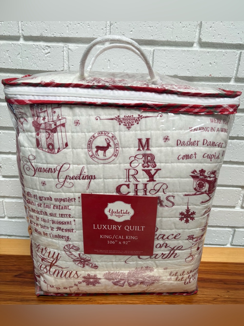 Yuletide Luxury Quilt - Red & White Christmas Print, King/Cal King